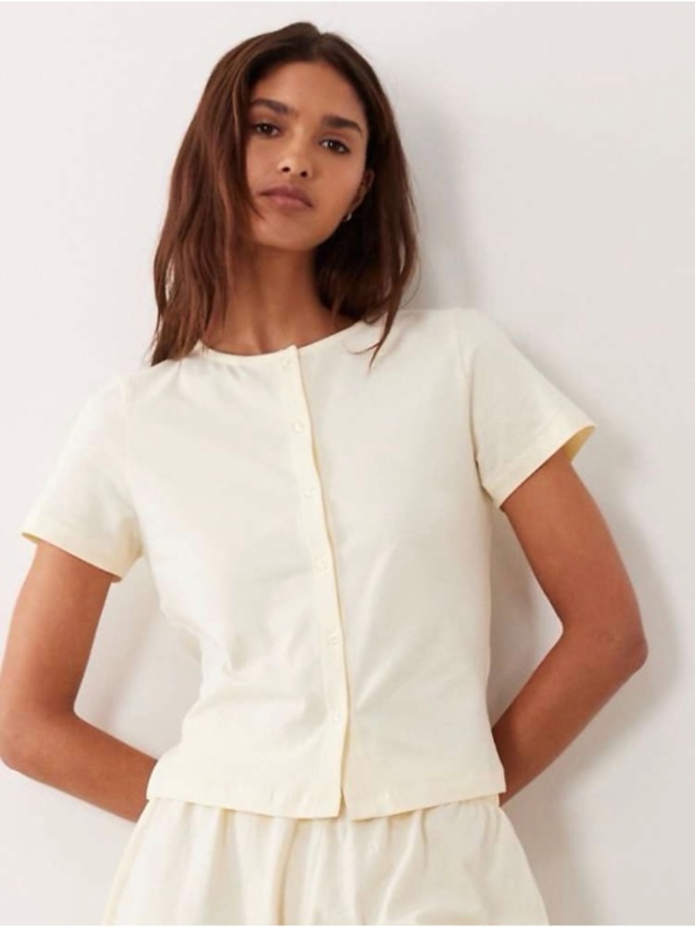 Butter Yellow Short Sleeve Button Top